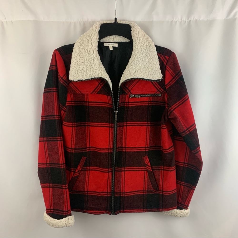 Maurice’s Red Plaid Sherpa Coat Winter Warm Girls Jacket Size Small